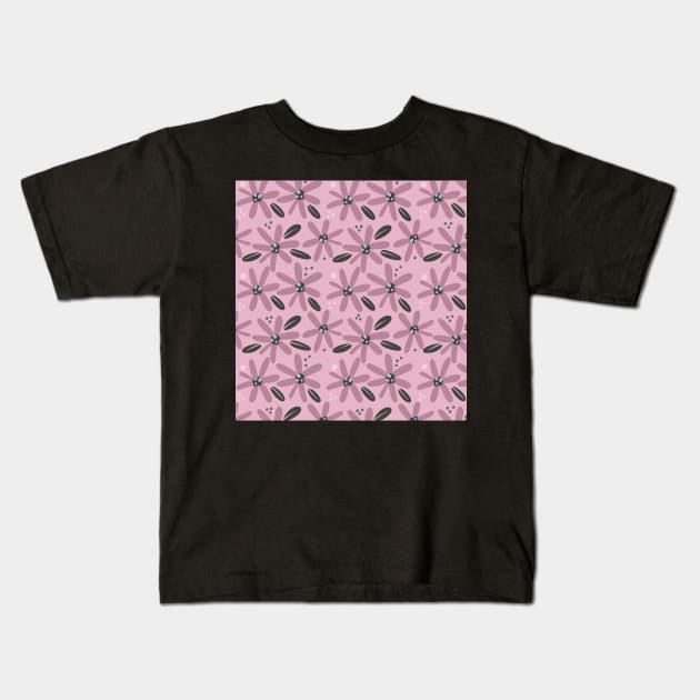 Cute pink abstract flowers in a fun playful flowerpower pattern Kids T-Shirt by marina63